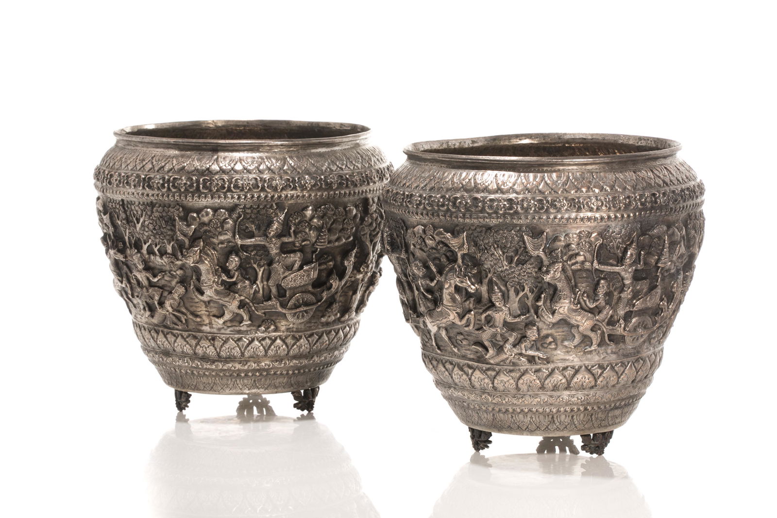 PAIR OF BURMESE SILVERPLATED JARDINIERES (1 of 6)