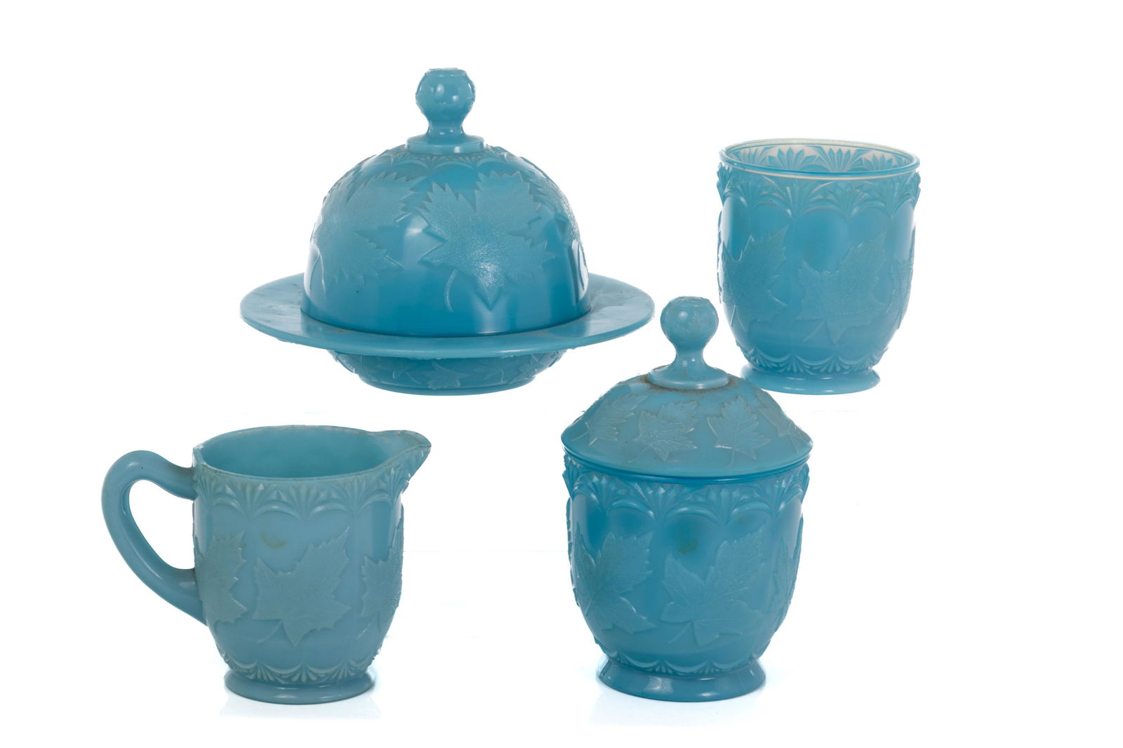 FOUR PC BLUE MAPLE LEAF CANADIAN PRESSED GLASS (1 of 5)