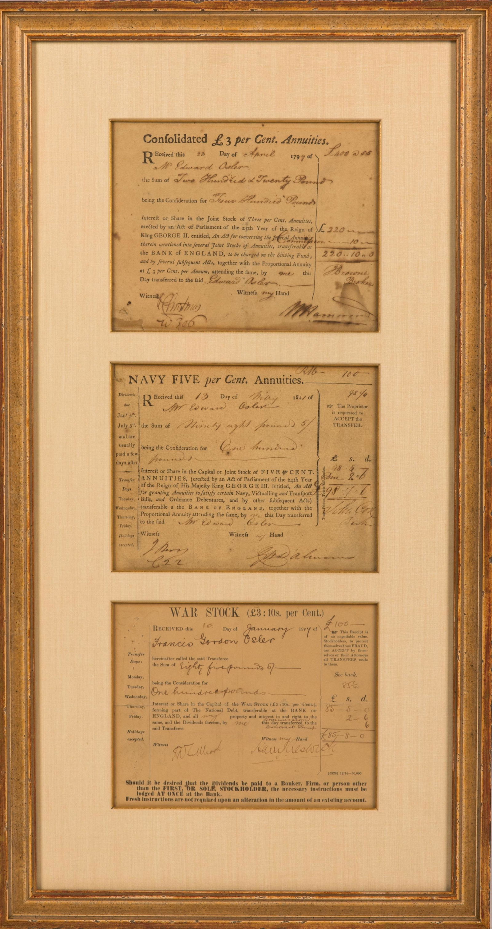 THREE BANK OF ENGLAND CERTIFICATES OF ANNUITIES (1 of 4)