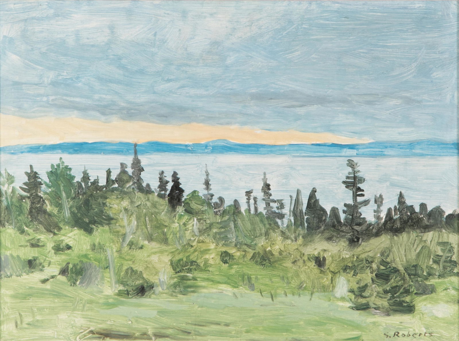WILLIAM GOODRIDGE ROBERTS (Canadian, 1904-1974): Landscape with Water Oil on masonite board Signed lower right H. 11 1/2" W. 15 1/2"