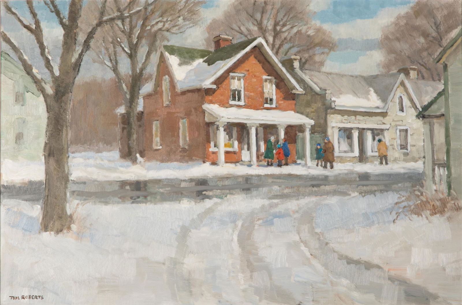 THOMAS KEITH ROBERTS (Canadian, 1909-1998): Winter Morning, Odessa Oil on board Signed bottom left H. 25" W. 37 1/4" Provenance: Roberts Gallery (Toronto) label verso
