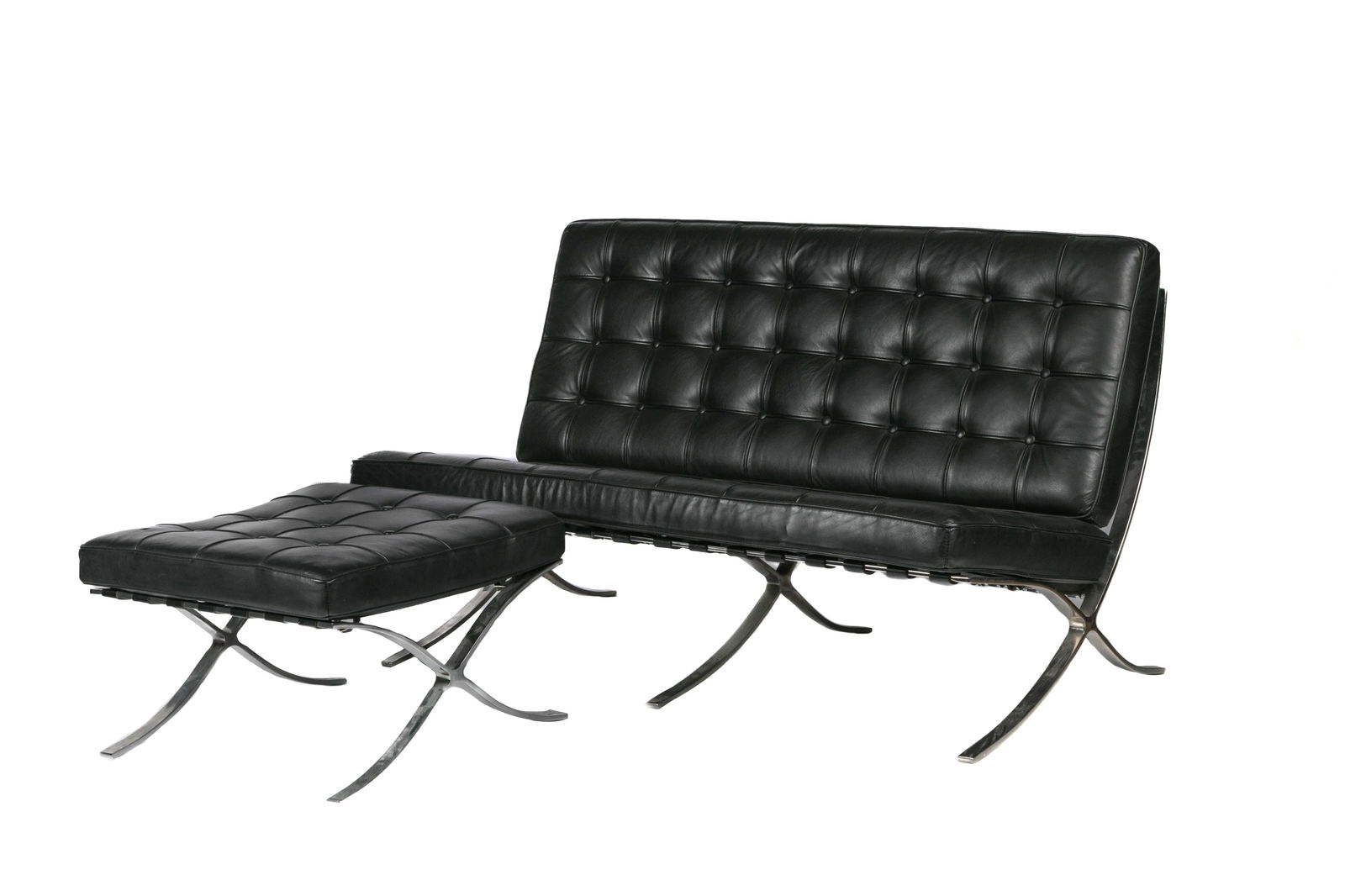 BARCELONA BLACK LEATHER SOFA  & OTTOMAN (1 of 5)