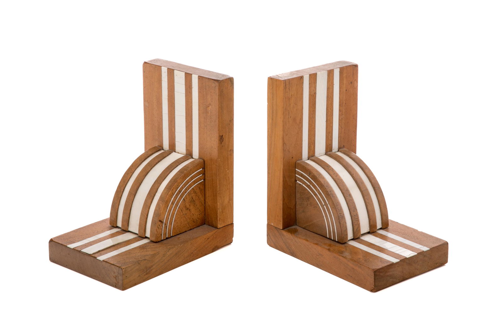 PAIR OF ART DECO WALNUT & NATURAL INLAY BOOKENDS (1 of 7)