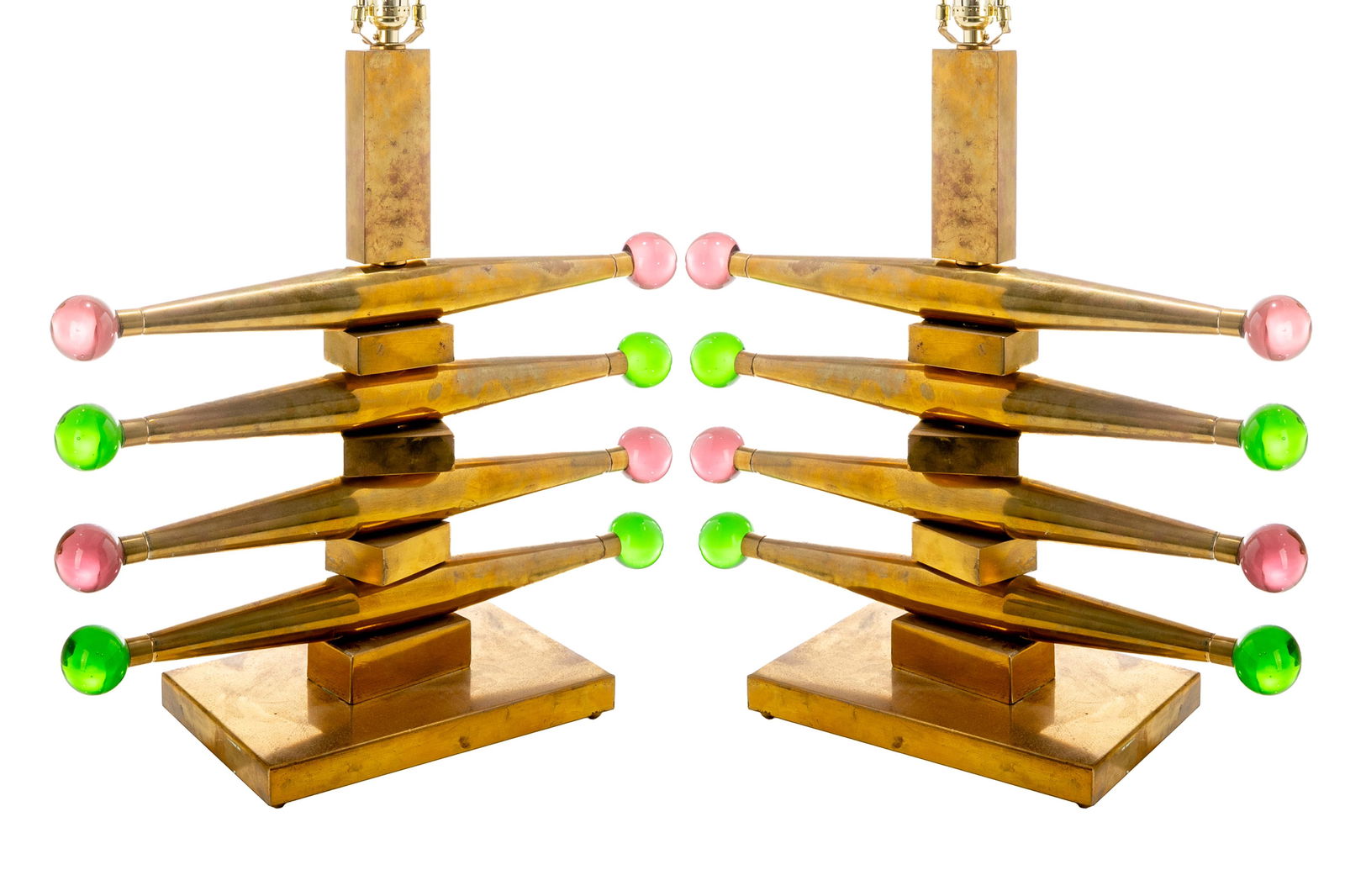 PAIR OF VINTAGE ITALIAN BRASS & GLASS TABLE LAMPS (1 of 1)