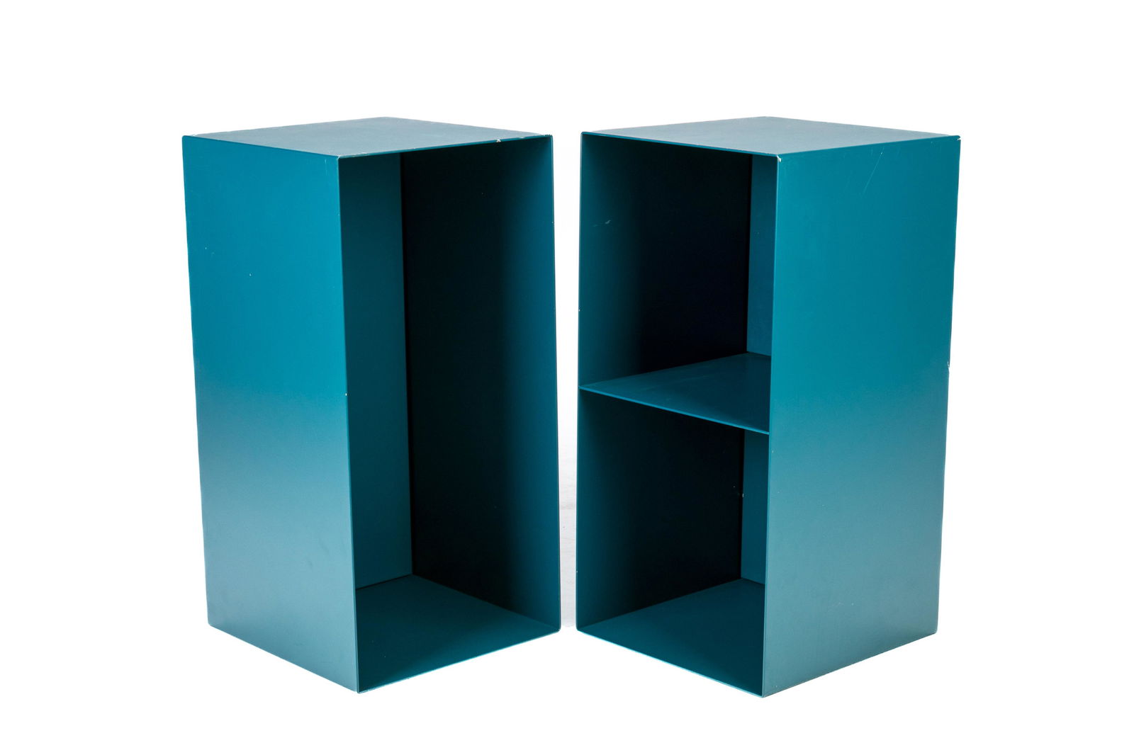 PAIR OF BLUE PAINTED METAL NIGHT STAND CUBBIES (1 of 1)