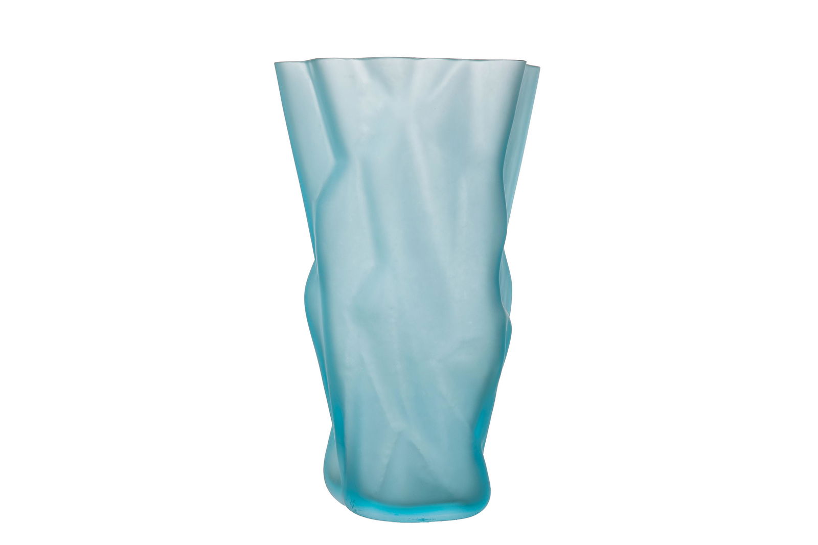 CARLO MORETTI TURQUOISE FROSTED GLASS VASE: Moulded glass vase of turquoise glass with frosted finish, Carlo Moretti, Murano, 20th C. H. 28cm (11 in.)