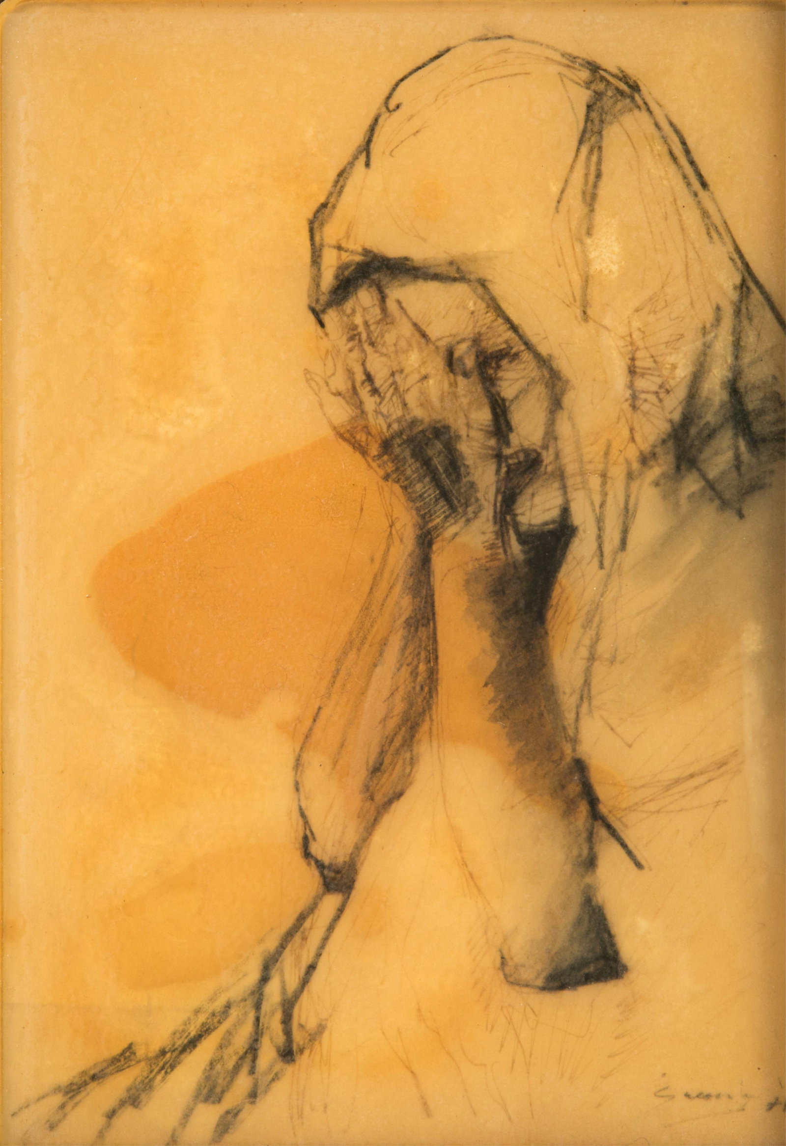 LUIS GUEVARA-MORENO (Venezuelan, 1926-2010): Woman covering her face Drawing sketch Signed bottom rightH. 12 1/2" W. 8 3/4"