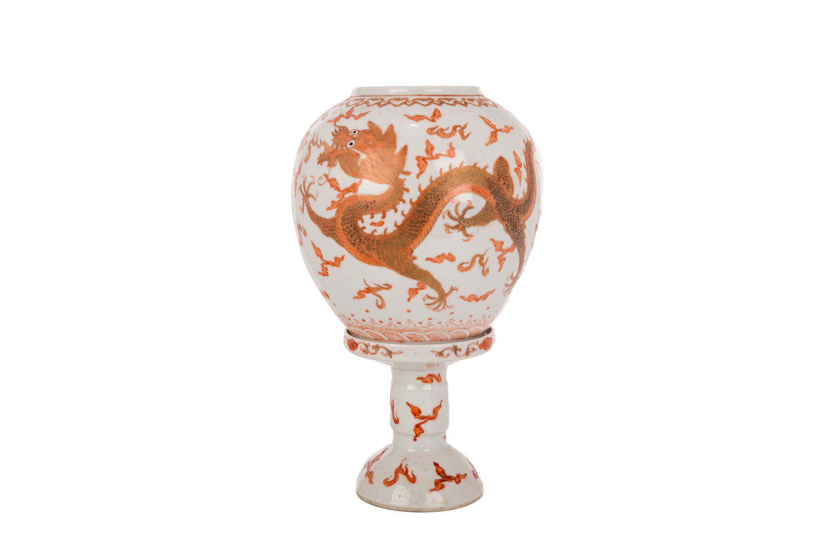 A CHINESE IRON RED DRAGON PORCELAIN LAMP W/ STAND (1 of 3)