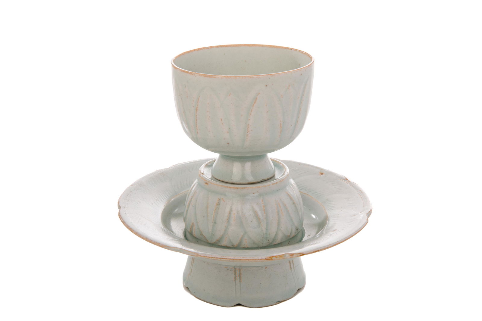 A CHINESE YINGQING GLAZE PORCELAIN TEA CUP SET (1 of 5)