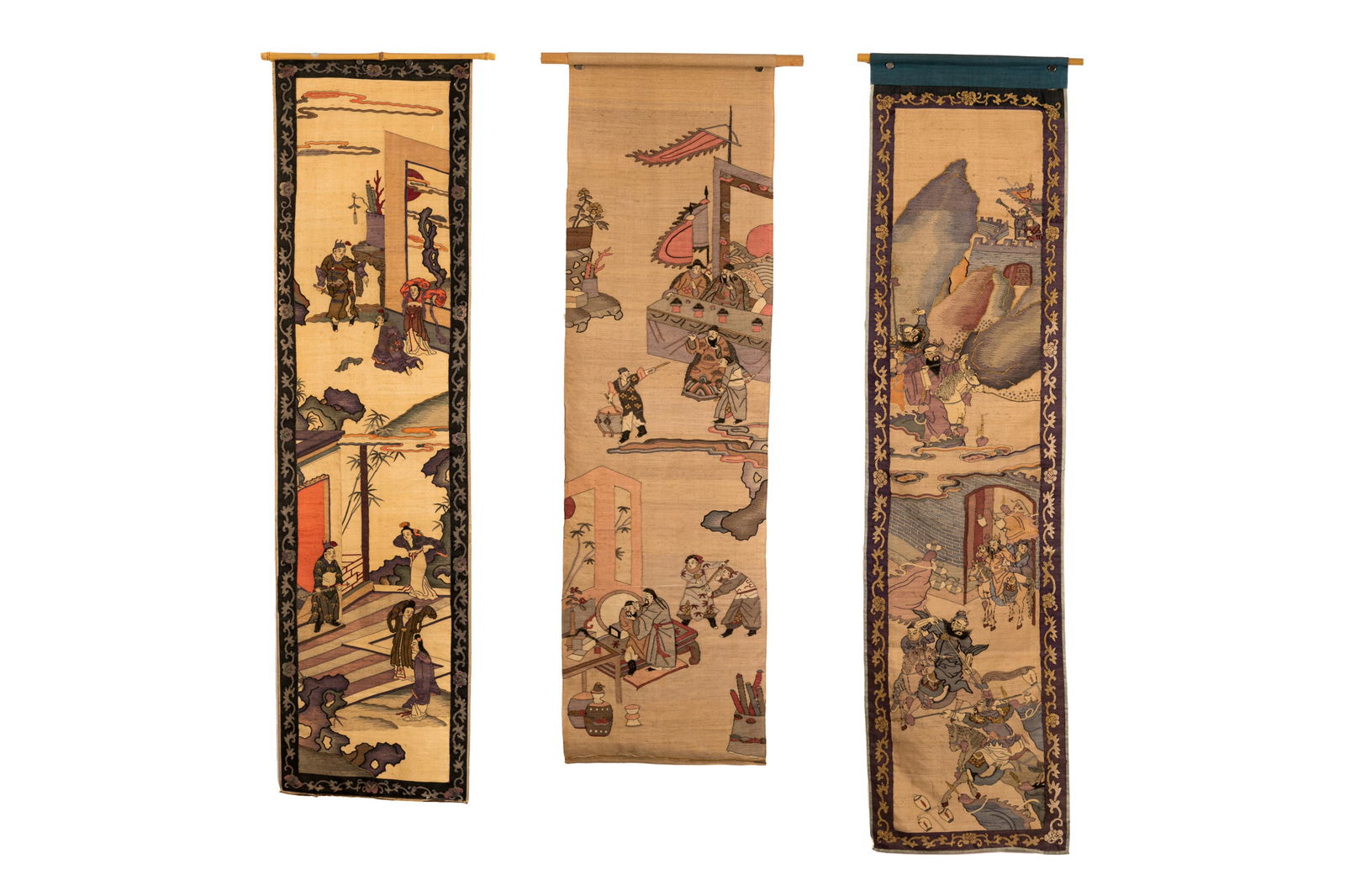 THREE CHINESE SILK KESI FIGURAL SCREEN PANELS (1 of 7)