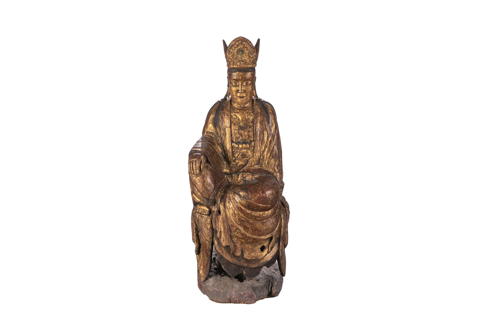 LARGE CHINESE GILT & LACQUERED CARVED WOOD BUDDHA (1 of 6)