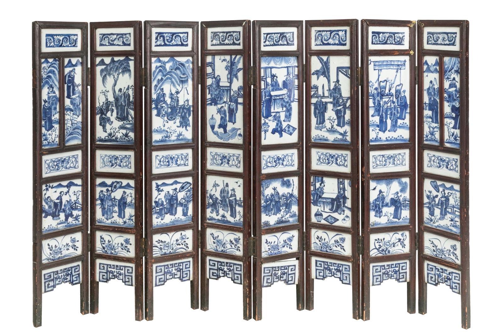 CHINESE EIGHT-PANEL BLUE & WHITE PORCELAIN SCREEN (1 of 5)