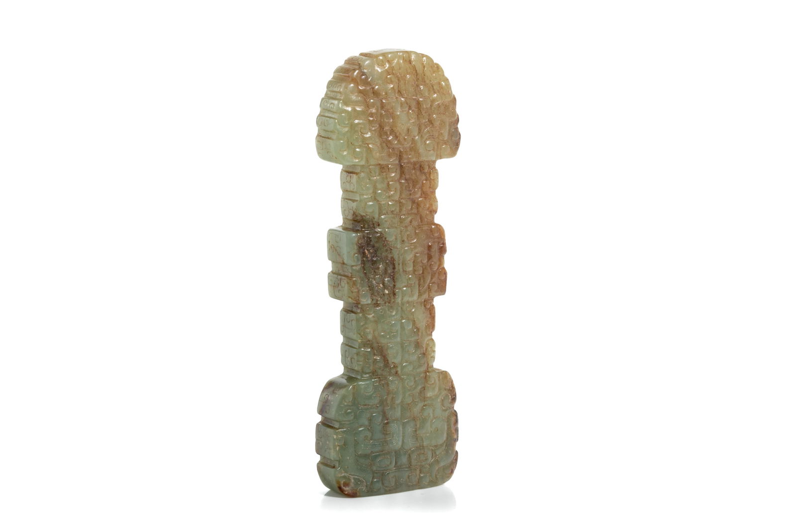 A CHINESE CELADON JADE CARVED SWORD HILT (1 of 4)