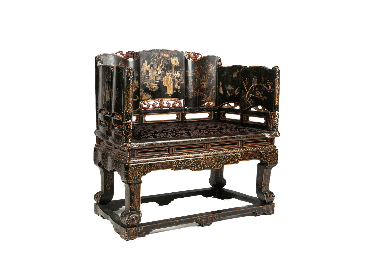 FINE CHINESE GILT AND BLACK LACQUER THRONE CHAIR (1 of 9)