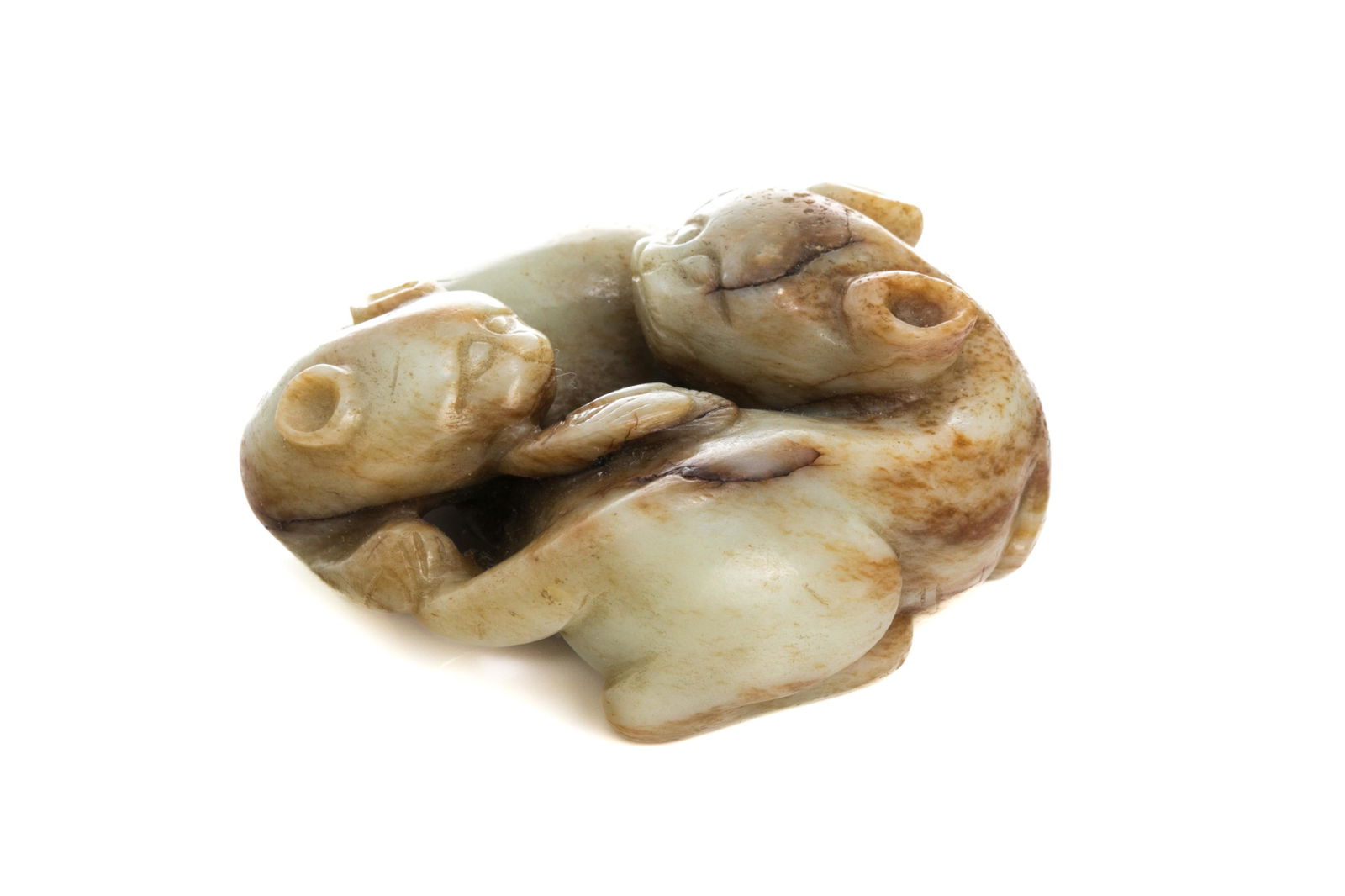 A CHINESE JADE CARVED TWO CATS (1 of 5)