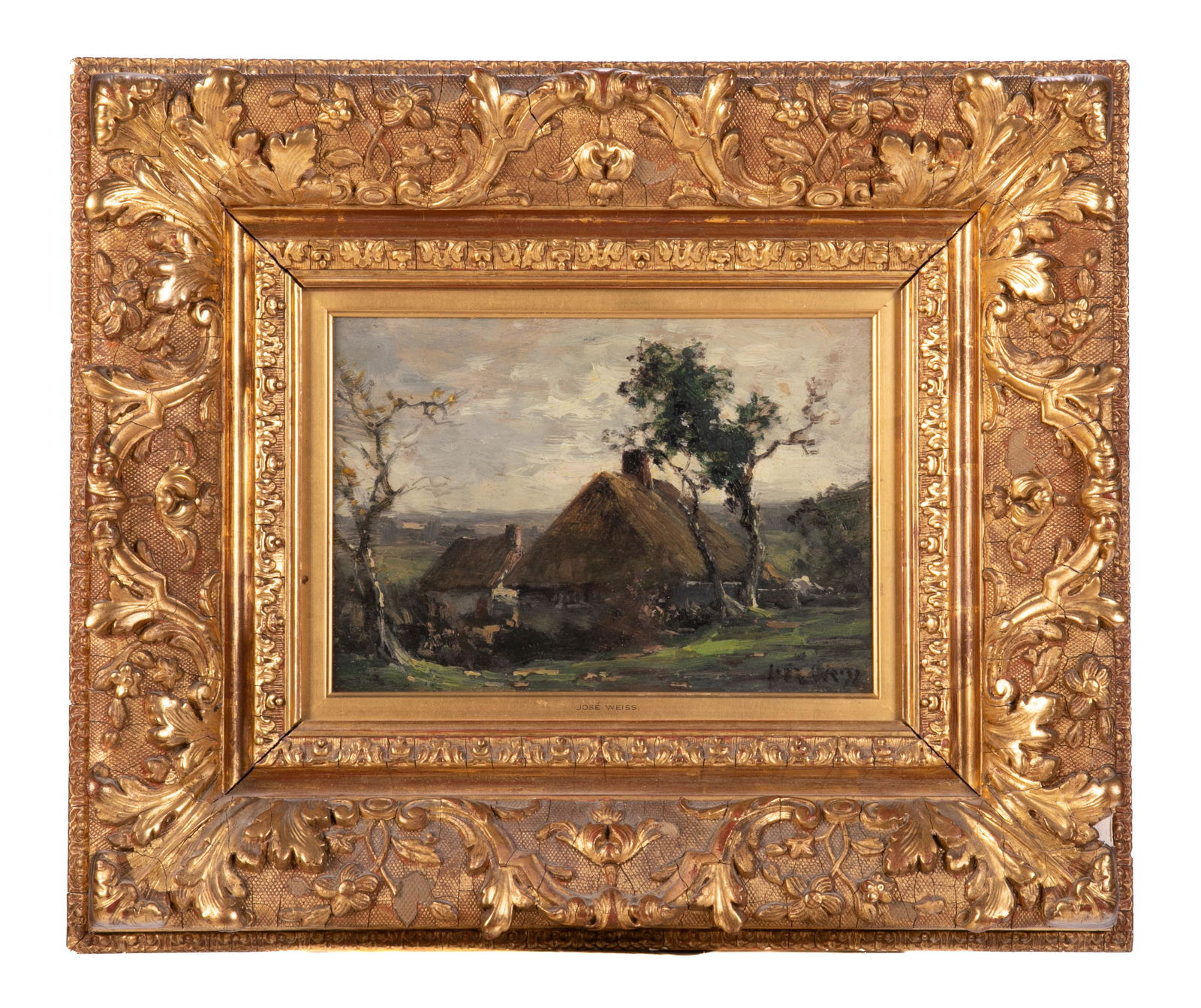 JOSE WEISS (French, 1859-1919): Cottages in landscape Oil on panel Signed bottom right H. 17" W. 20"