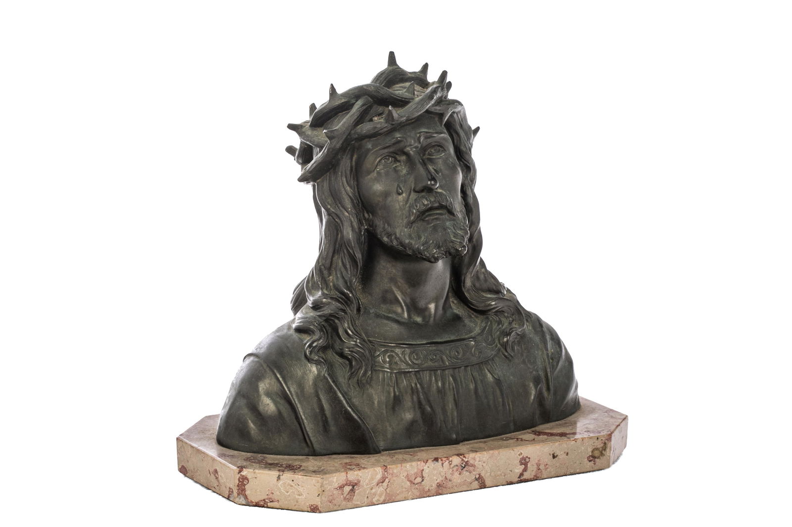 FRENCH PATINATED METAL BUST OF CHRIST (1 of 1)