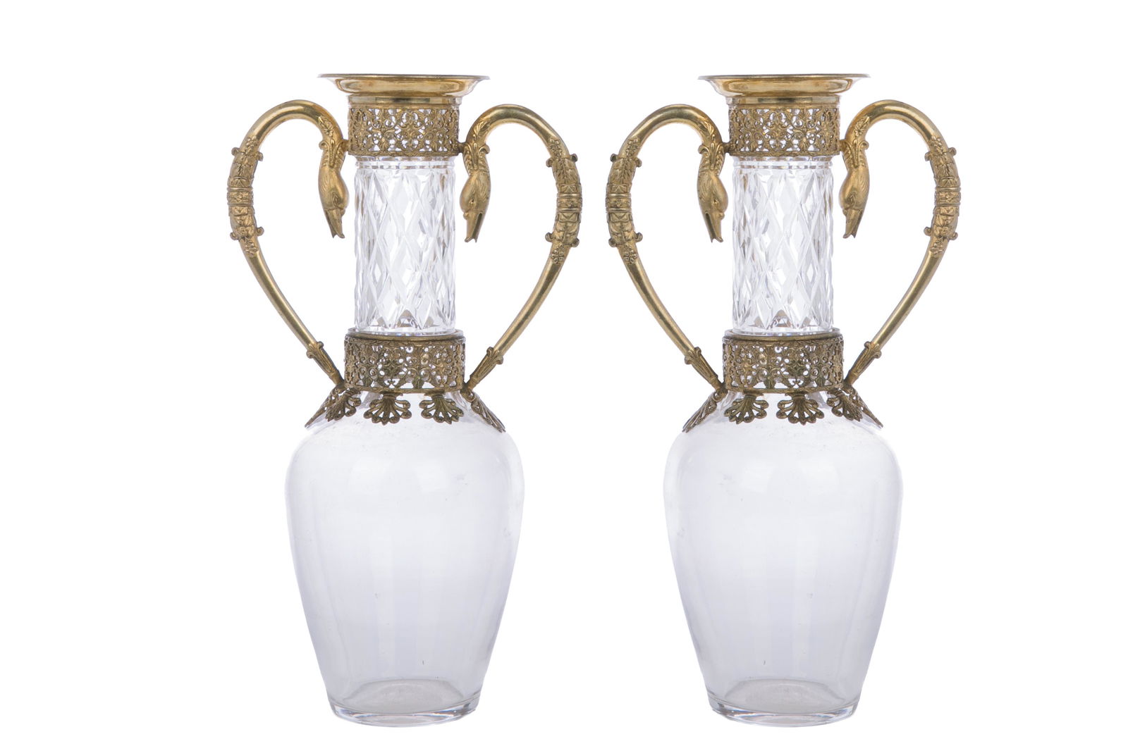 PAIR OF 19th C BRONZE MOUNTED CUT GLASS VASES (1 of 1)