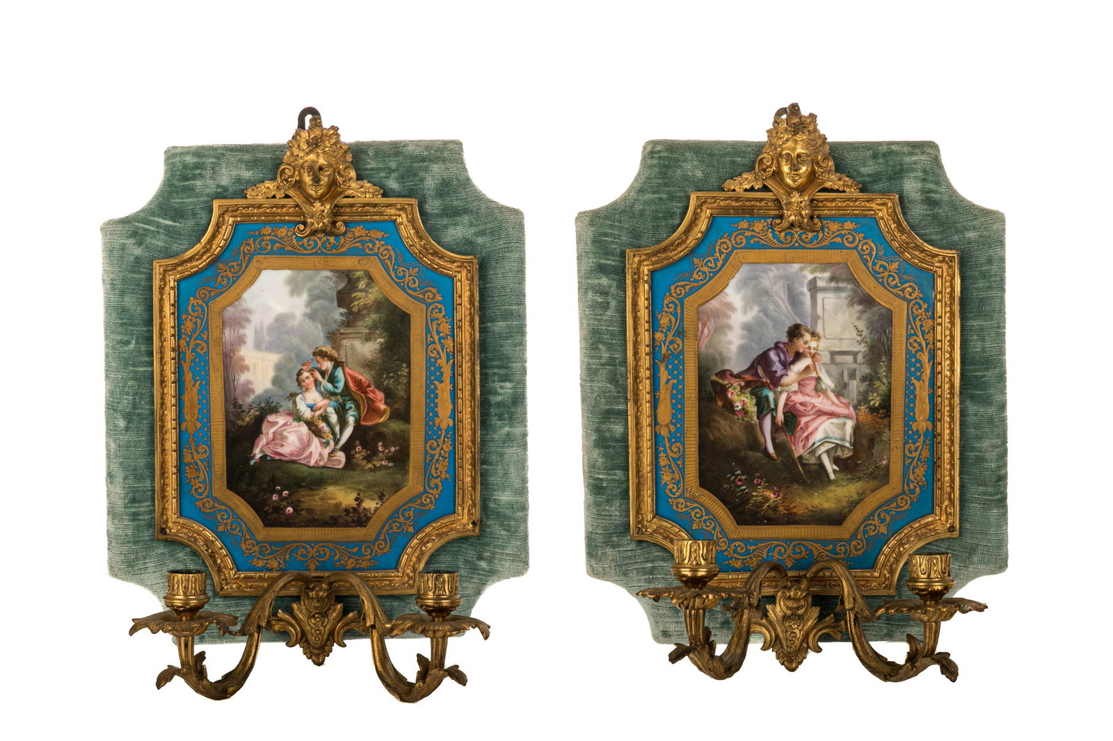 PAIR OF SEVRES STYLE PORCELAIN PLAQUES AS SCONCES (1 of 5)