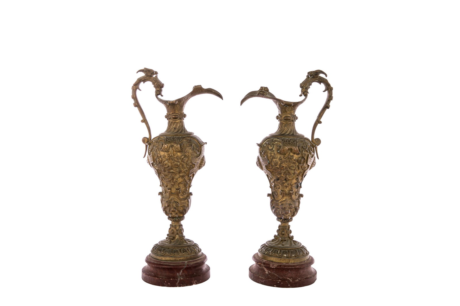 PAIR OF 19th C FRENCH GILT BRONZE EWERS (1 of 5)