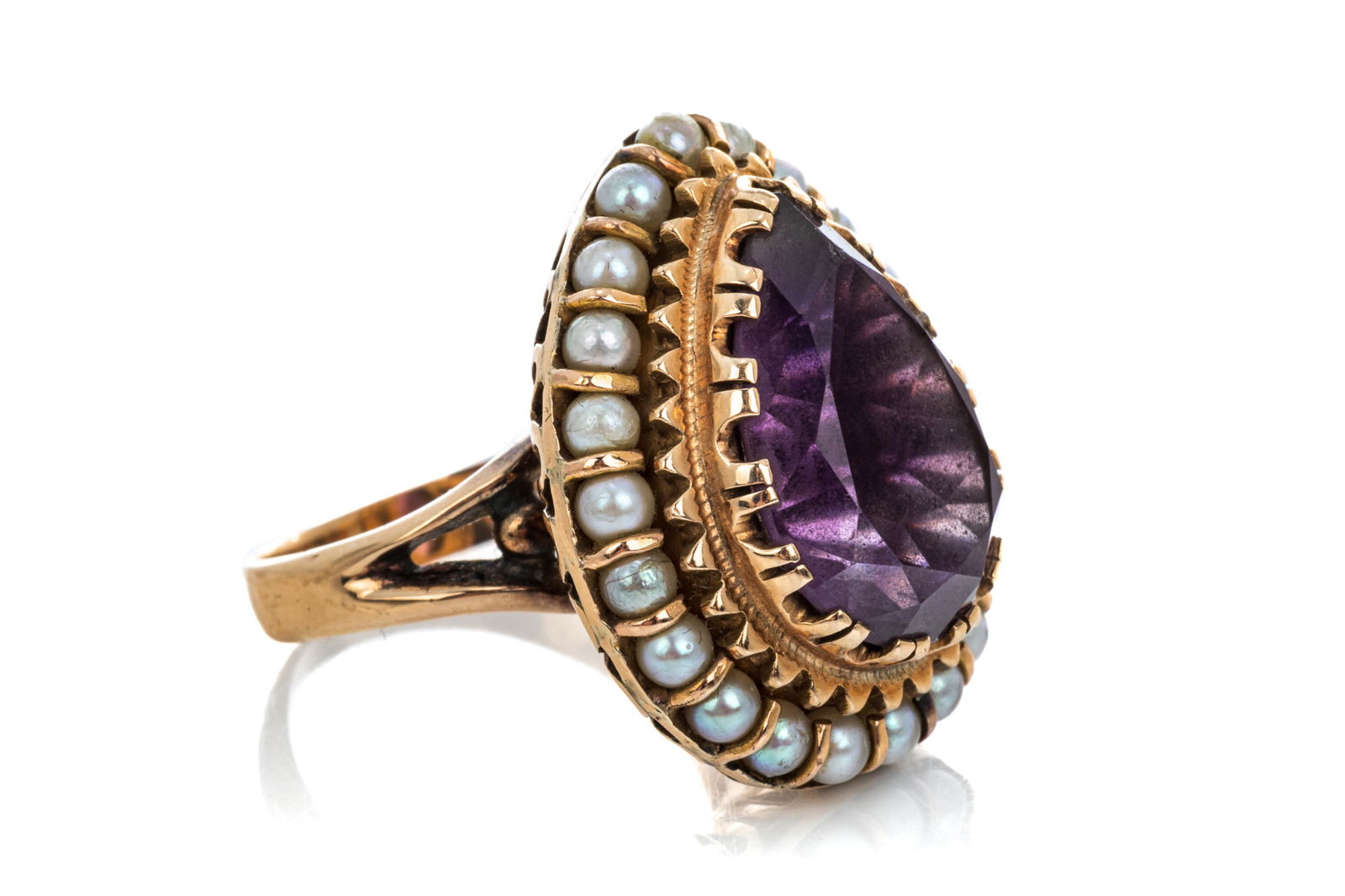 14K GOLD AMETHYST AND CULTURED PEARL RING, 13.6g (1 of 3)