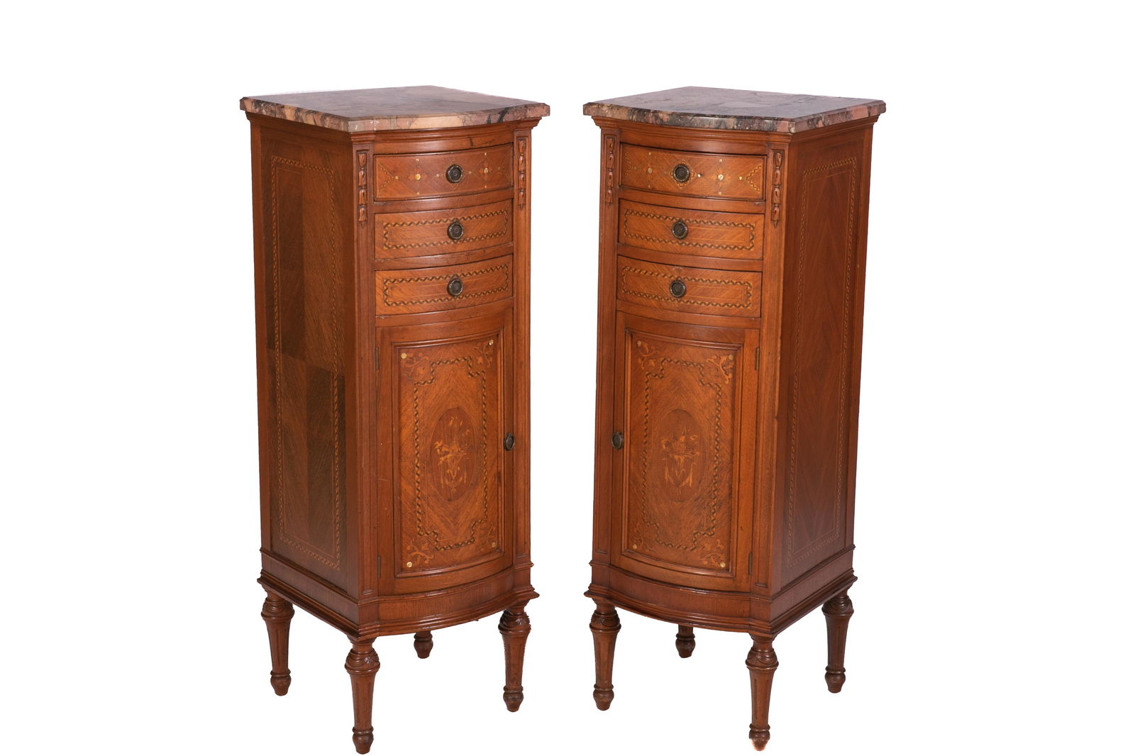 PAIR OF TALL FRENCH MARBLE TOP SIDE TABLES (1 of 1)