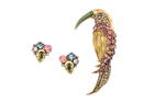 VINTAGE IRADJ MOINI BIRD BROOCH AND EARRINGS