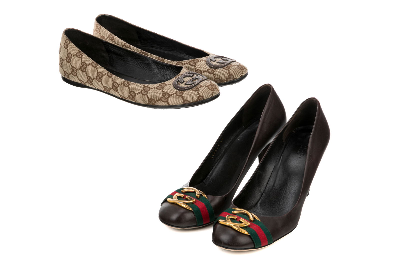 TWO PAIRS OF GUCCI LOGO SHOES (1 of 1)