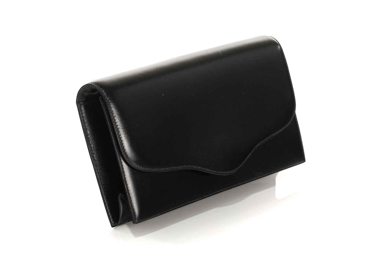 VINTAGE HERMES BLACK LEATHER ENVELOPE CLUTCH BAG (1 of 5)