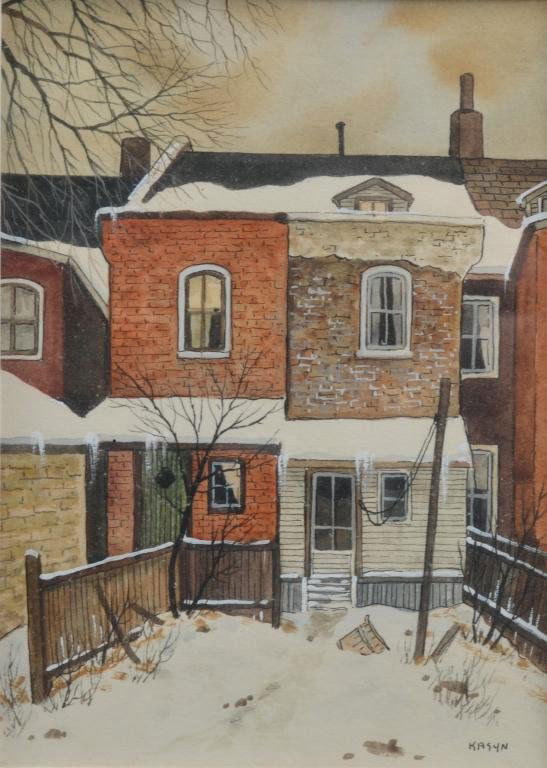 JOHN KASYN (Can. 1926-2008): OLD HOUSES ON DOVERCOURT ROAD Watercolour, signed lower right 7 x 5 in. (18 x 12.5 cm) Kaspar Gallery label