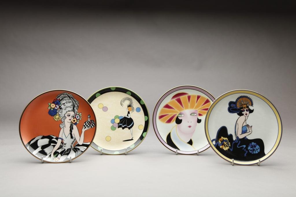 FOUR CONTEMPORARY NORITAKE FIGURAL PLATES: Made and sold by the Noritake Museum, Japan. Dia 20.3 cm. (8 in.)