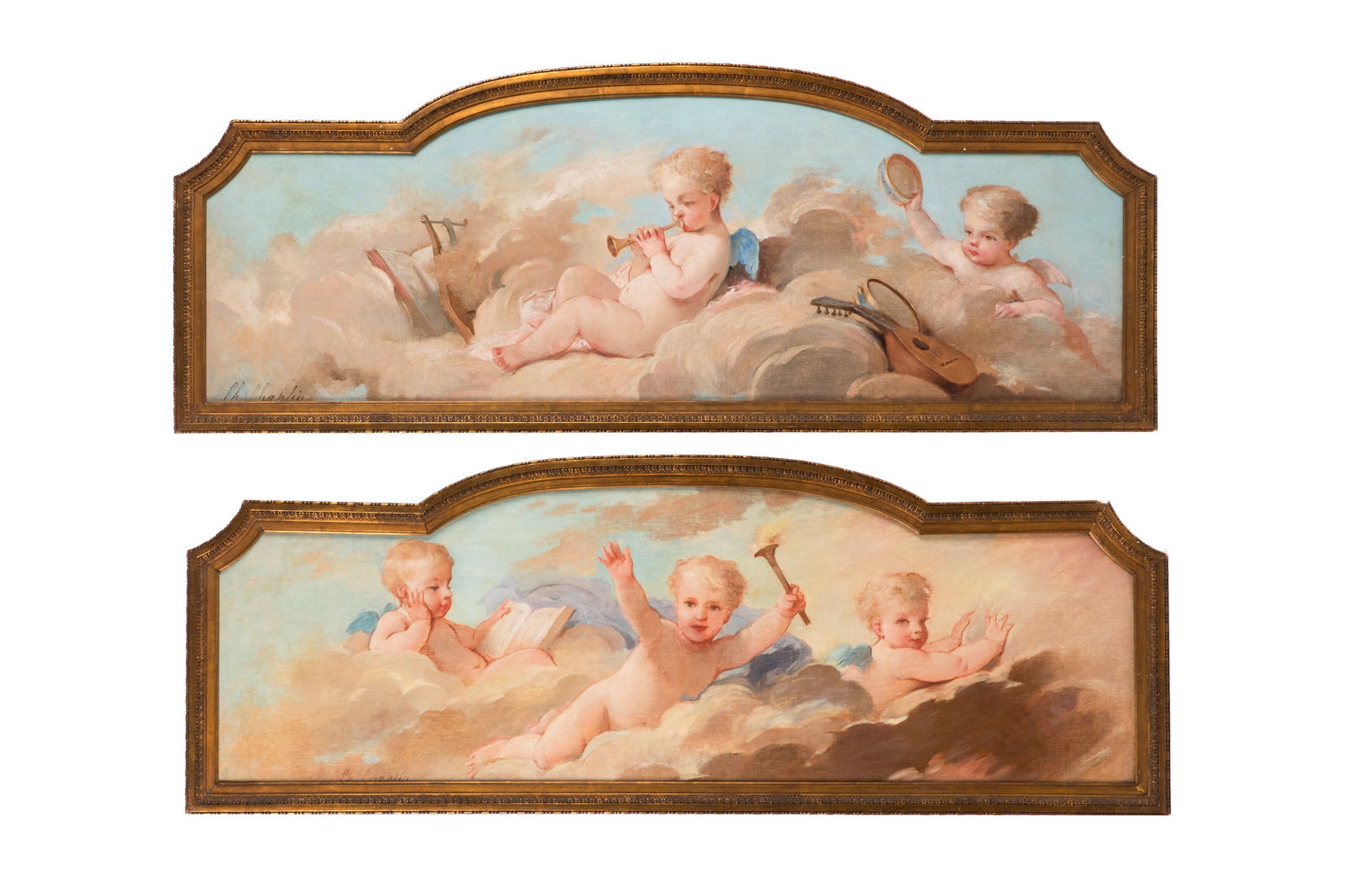 PAIR OF LATE 19th C PAINTED PANELS (1 of 2)