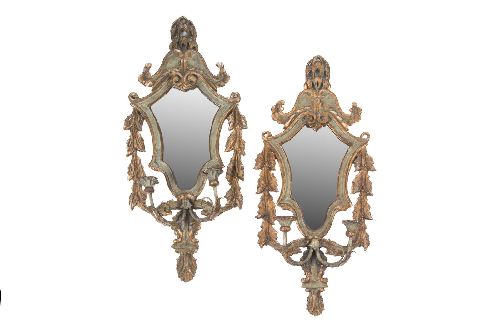 PAIR OF ANTIQUE PAINTED AND GILDED MIRRORS (1 of 2)