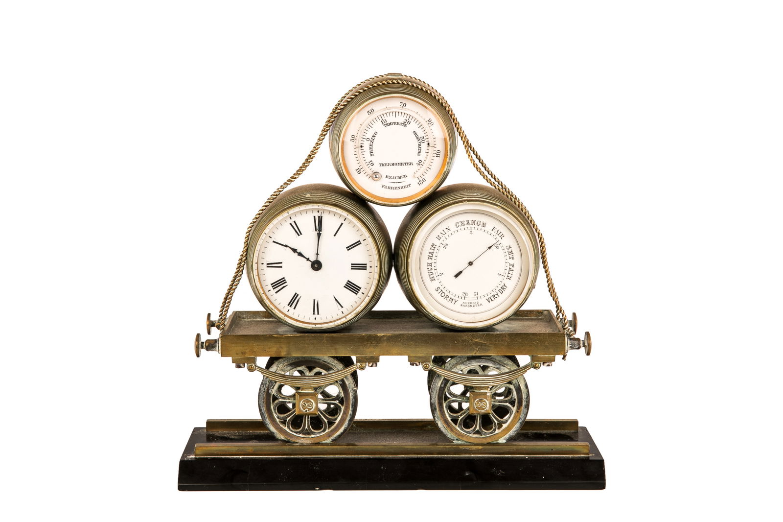 ENGLISH NOVELTY GILT BRASS ANEROID BAROMETER (1 of 6)