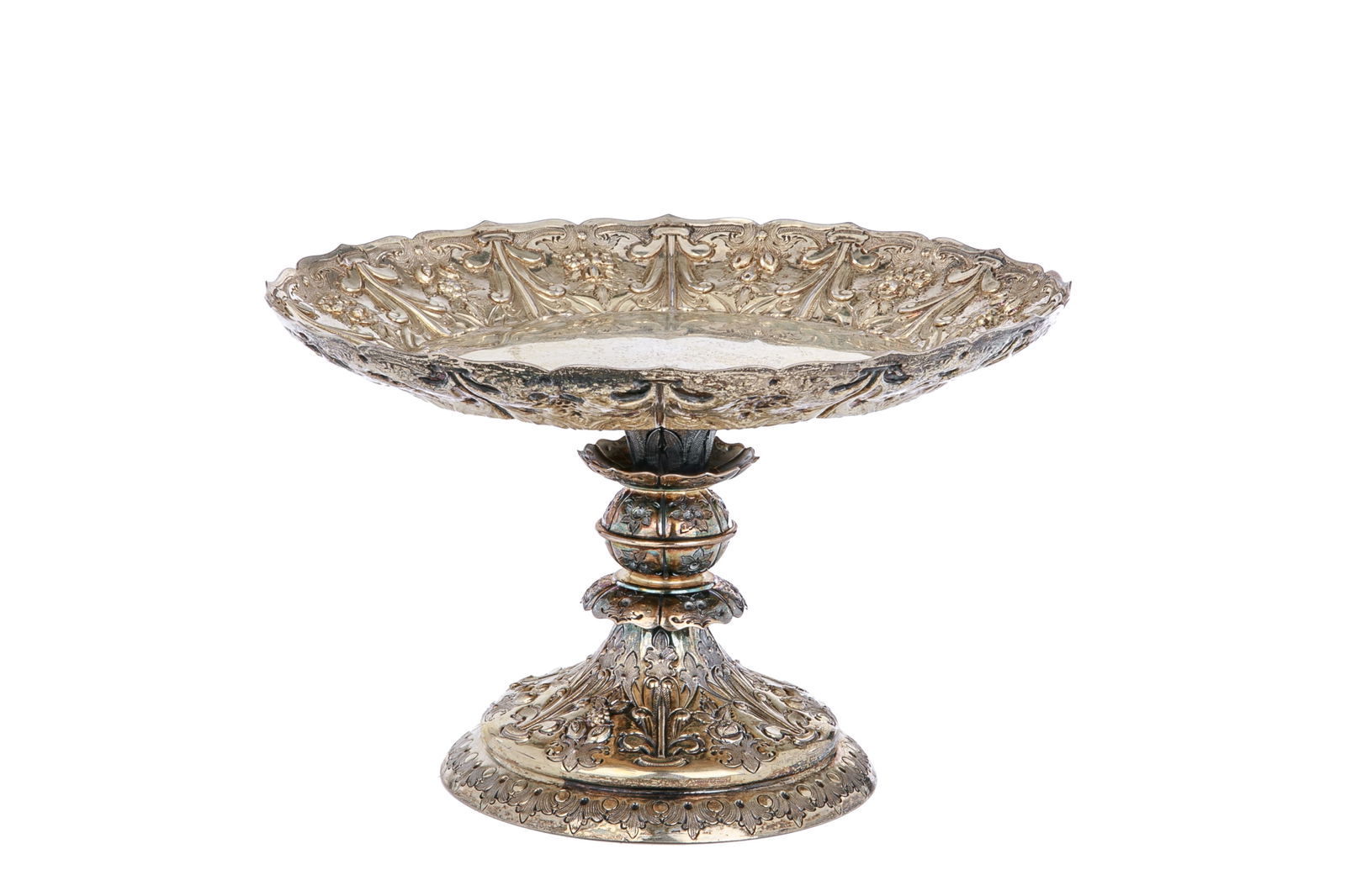 VICTORIAN ENGLISH SILVER GILT TAZZA, 677g (1 of 3)
