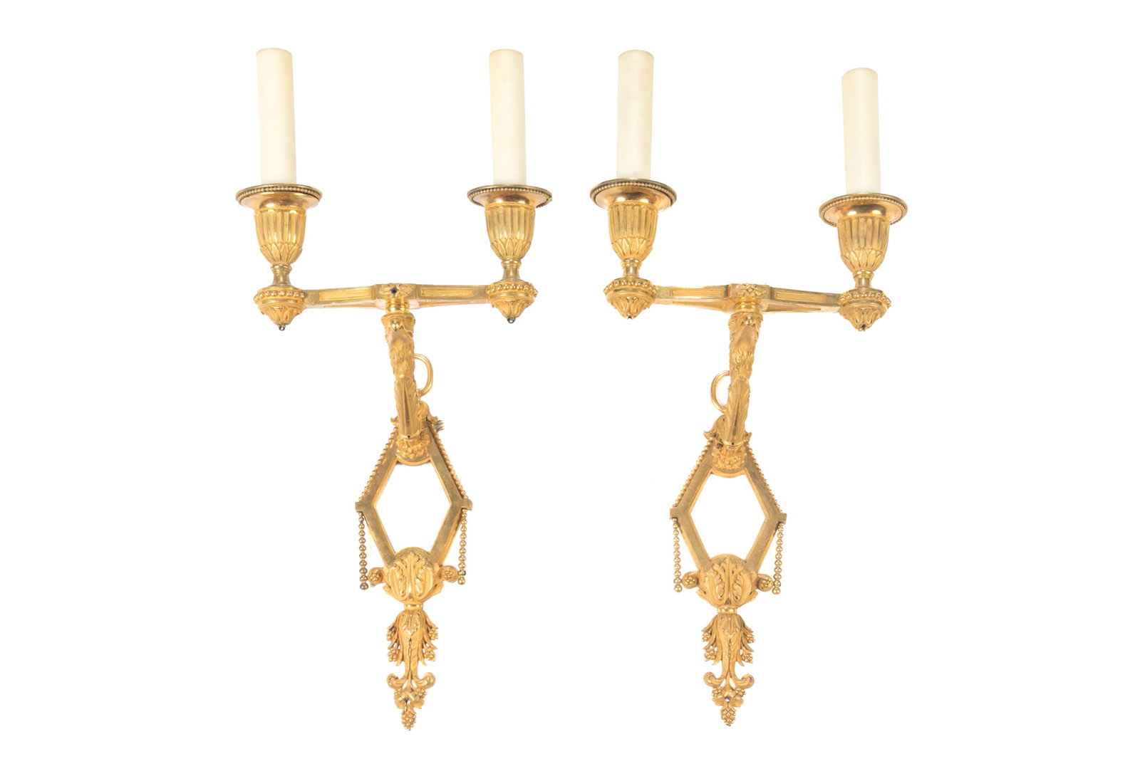 PAIR OF FRENCH EMPIRE GILT BRONZE WALL SCONCES (1 of 3)