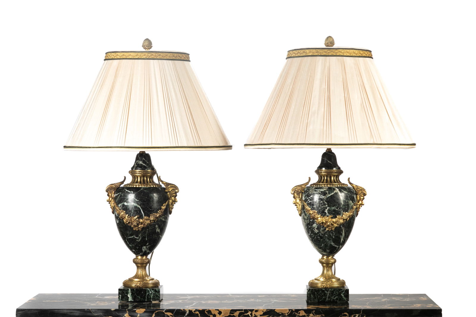 PAIR OF ANTIQUE MARBLE AND BRONZE TABLE LAMPS (1 of 1)