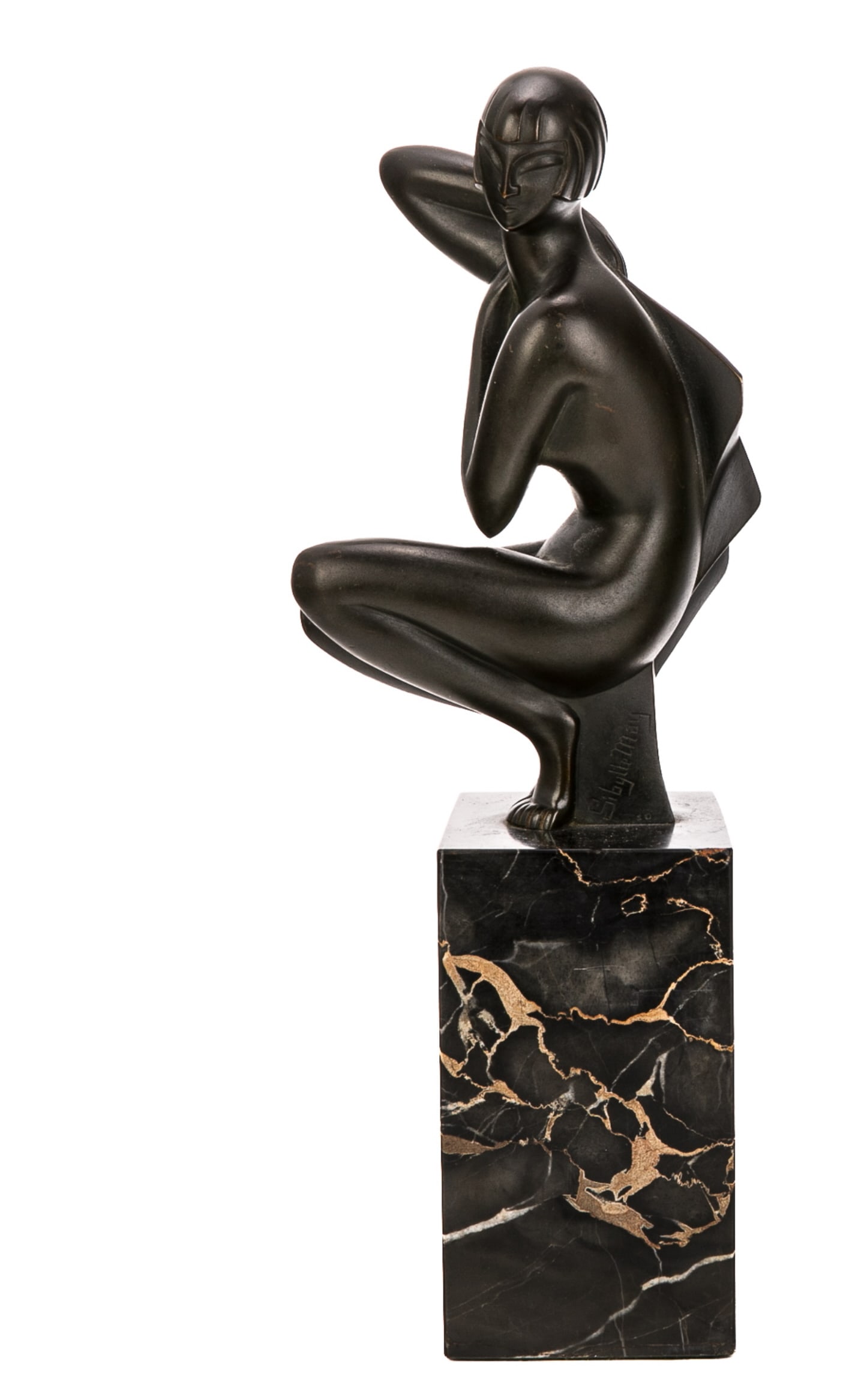 ART DECO BRONZE FIGURE ON MARBLE STAND (1 of 9)