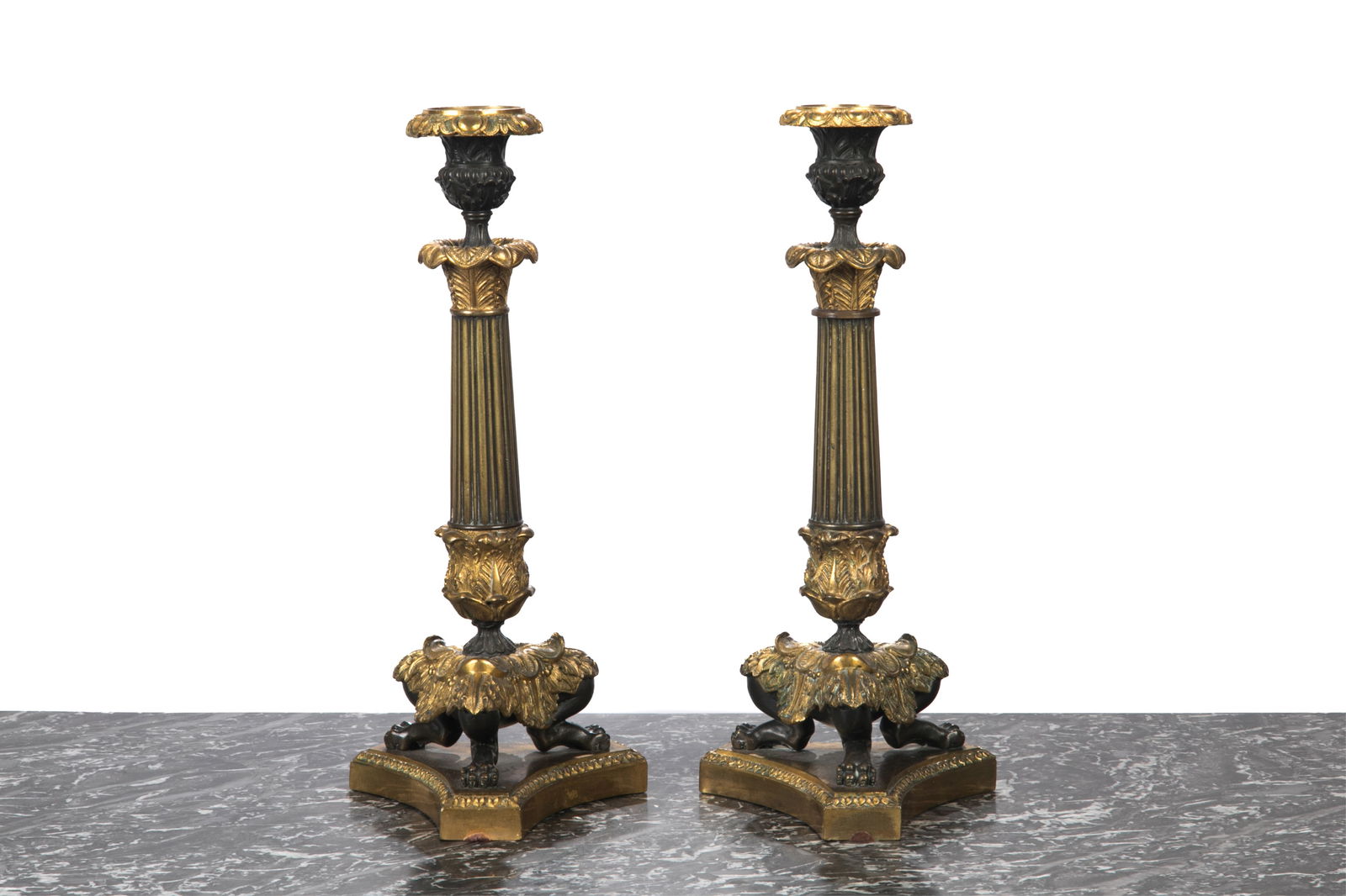 PAIR OF TWO-TONED FRENCH BRONZE CANDLESTICKS (1 of 1)