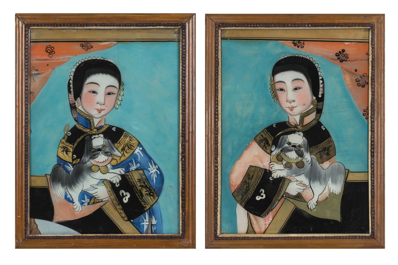 PAIR OF CHINESE REVERSE PAINTING ON GLASS (1 of 5)