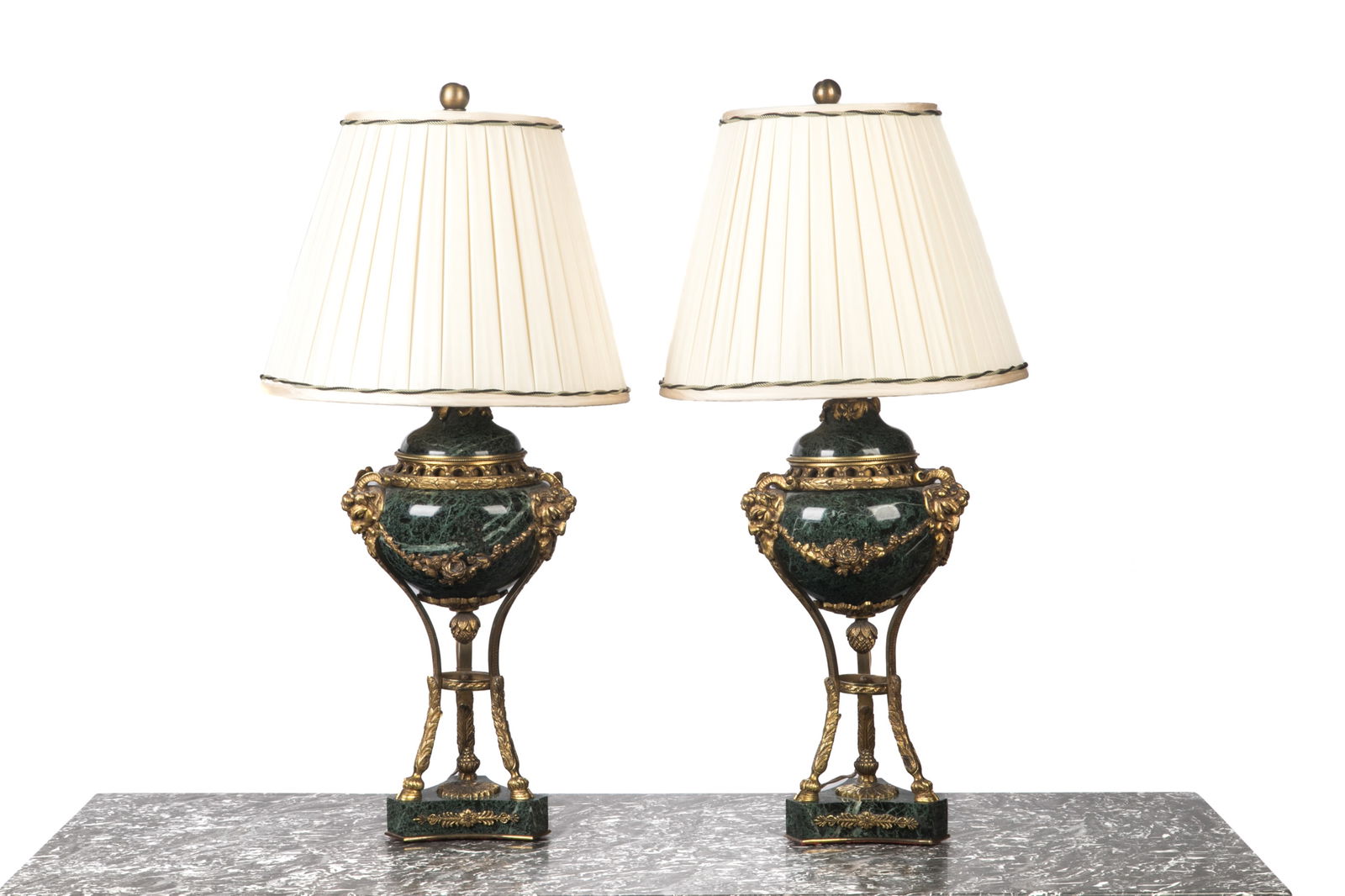 PAIR OF GREEN MARBLE & BRONZE MOUNTED TABLE LAMPS (1 of 1)