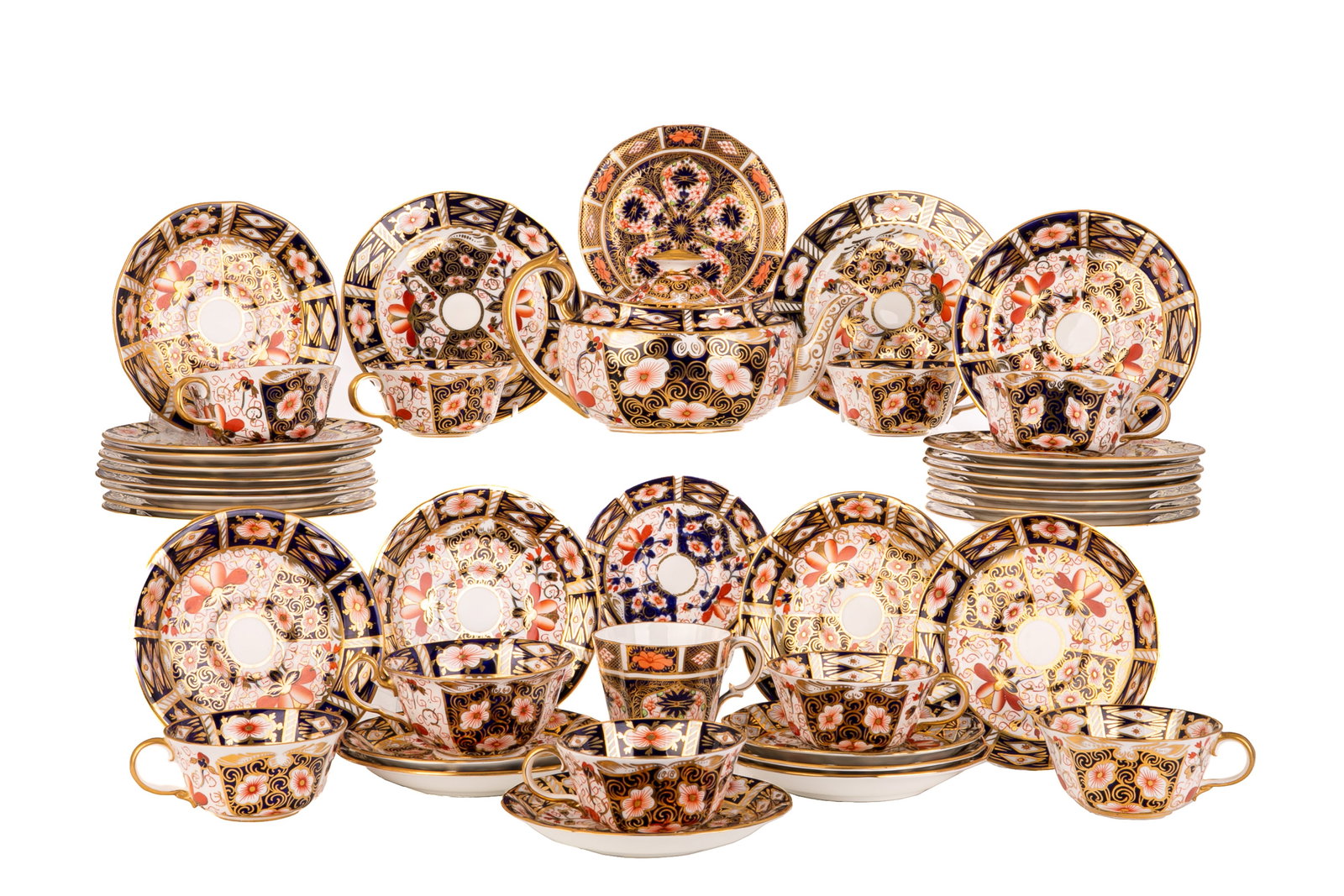 TEN ROYAL CROWN DERBY PORCELAIN TRIOS & TEA POT (1 of 2)