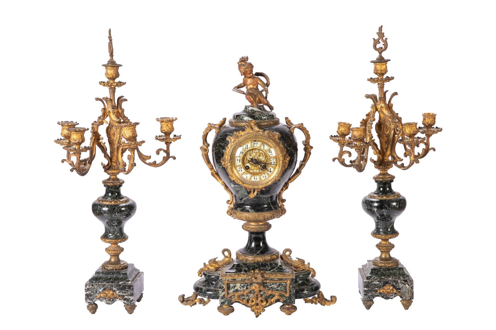 FRENCH MARBLE THREE PIECE CLOCK GARNITURE (1 of 5)