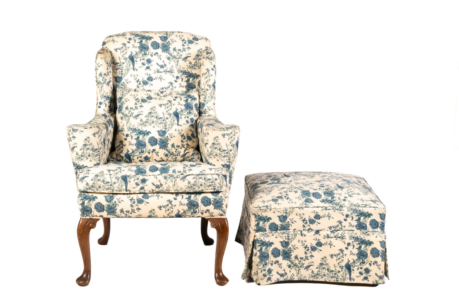 GEORGE I STYLE ARMCHAIR & OTTOMAN (1 of 4)