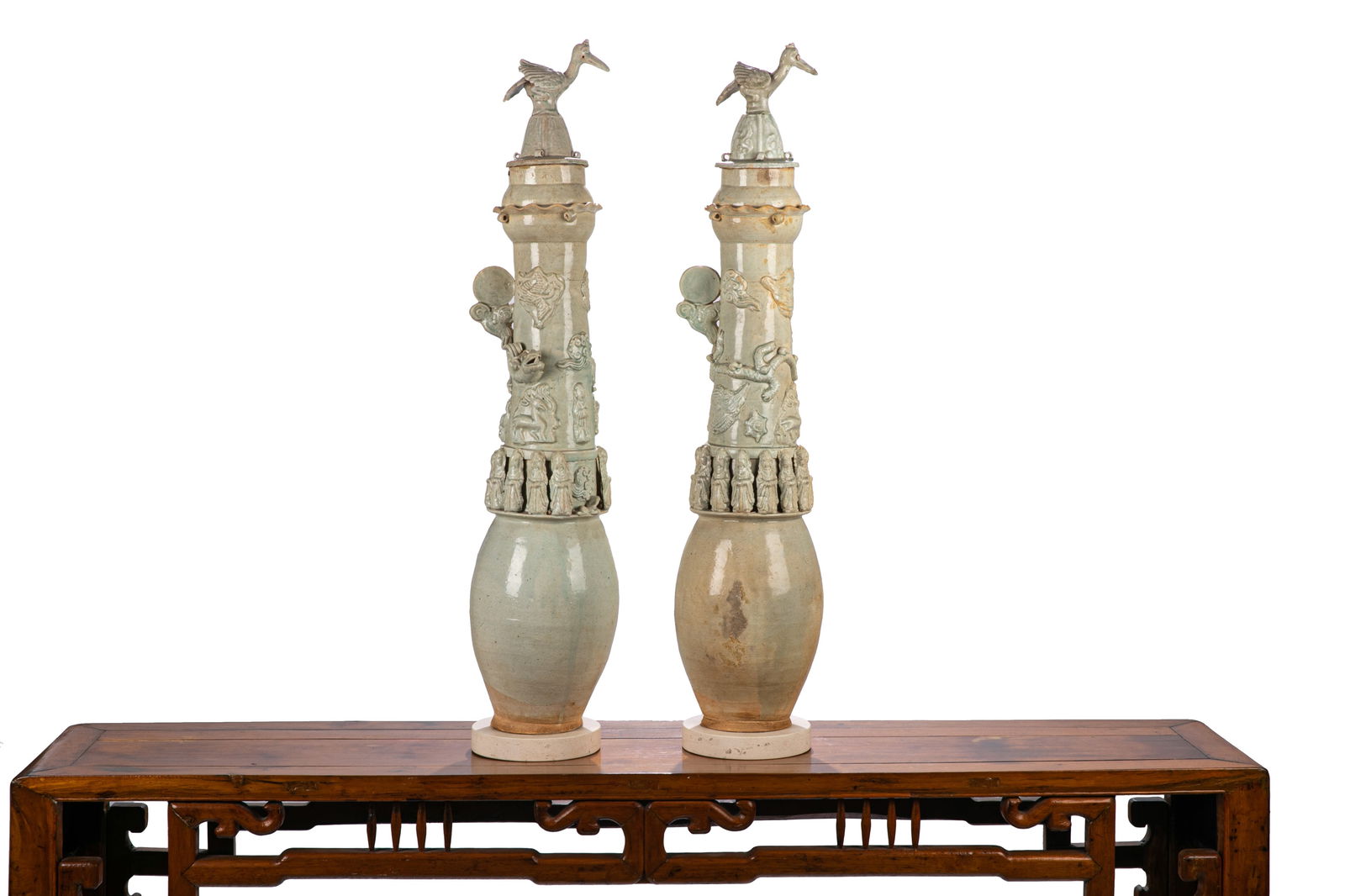 PAIR OF CHINESE YUAN DYNASTY COVERED TALL VASES (1 of 4)