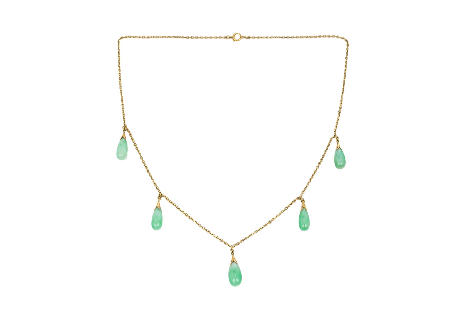 14K GOLD AND JADEITE TEAR DROP NECKLACE, 8.7g (1 of 3)