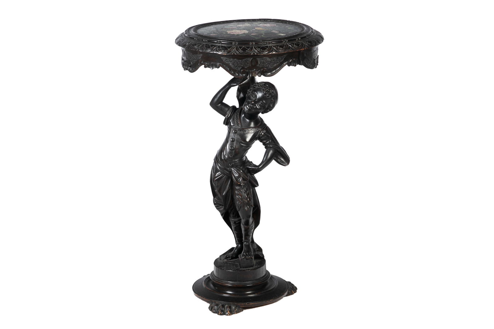 ANTIQUE PIETRA DURA  & CARVED OAK PEDESTAL TABLE (1 of 5)