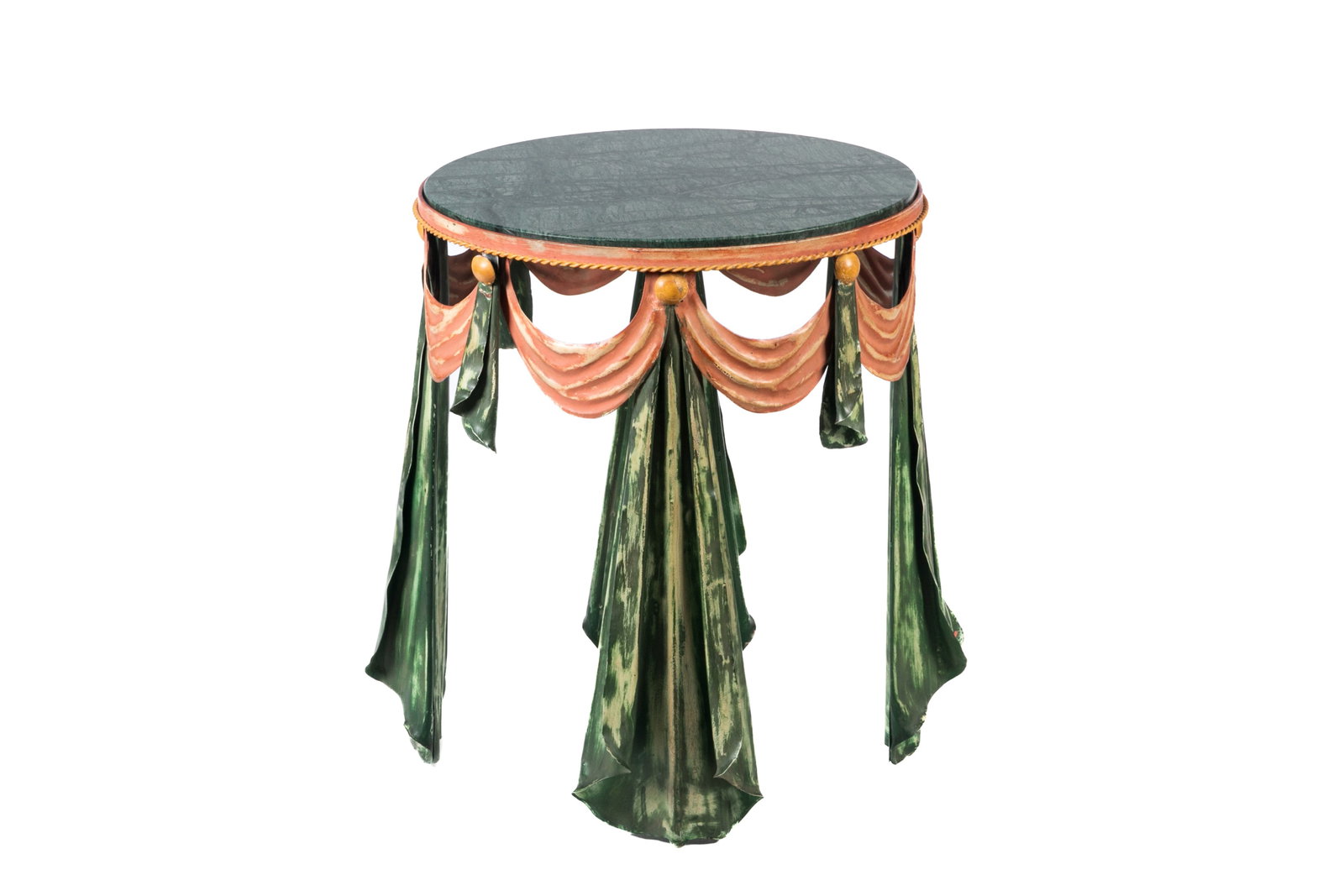 GREEN AND PINK PAINTED METAL SIDE TABLE (1 of 3)