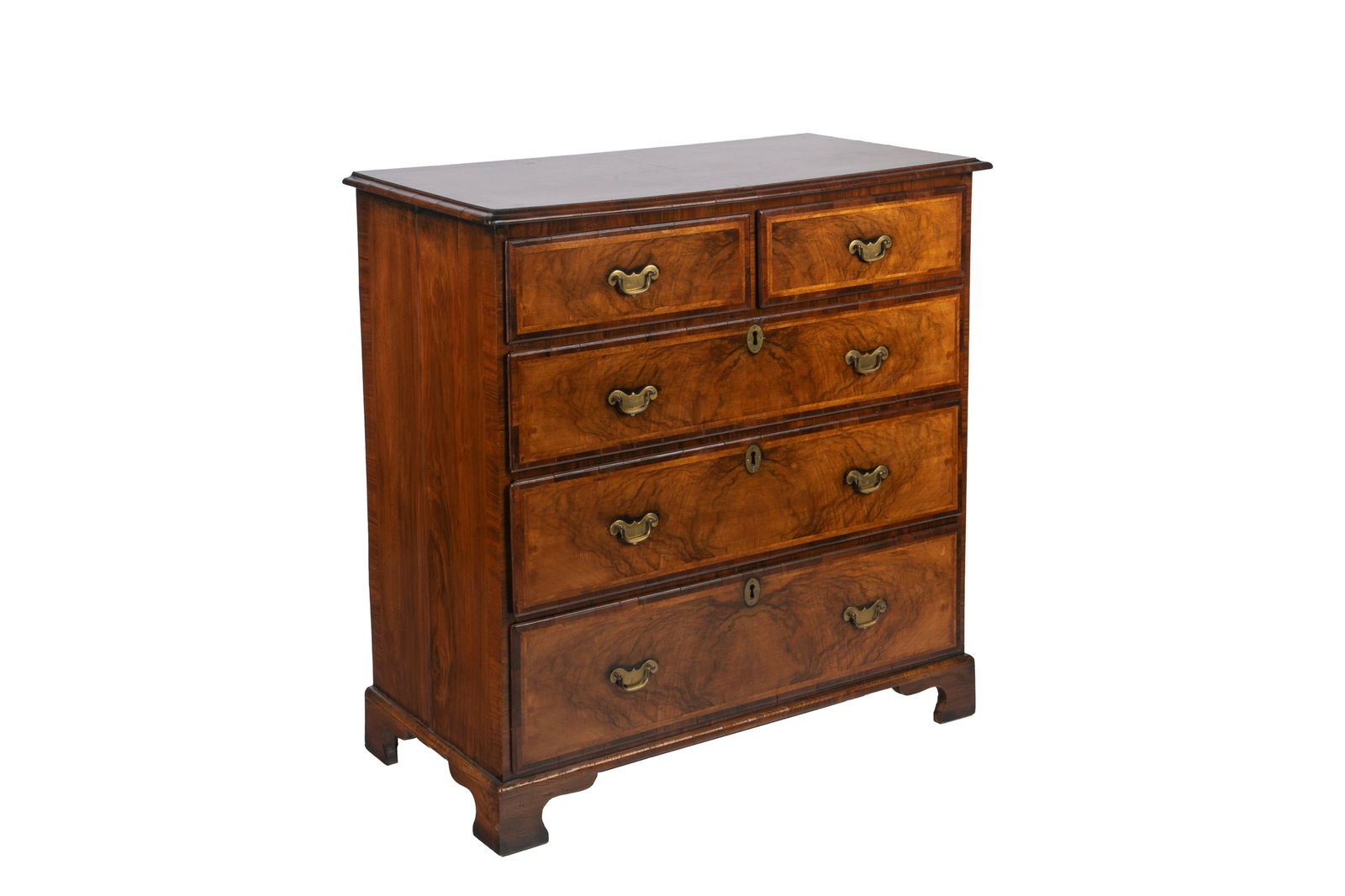 GEORGE II STYLE WALNUT INLAID CHEST OF DRAWERS (1 of 5)