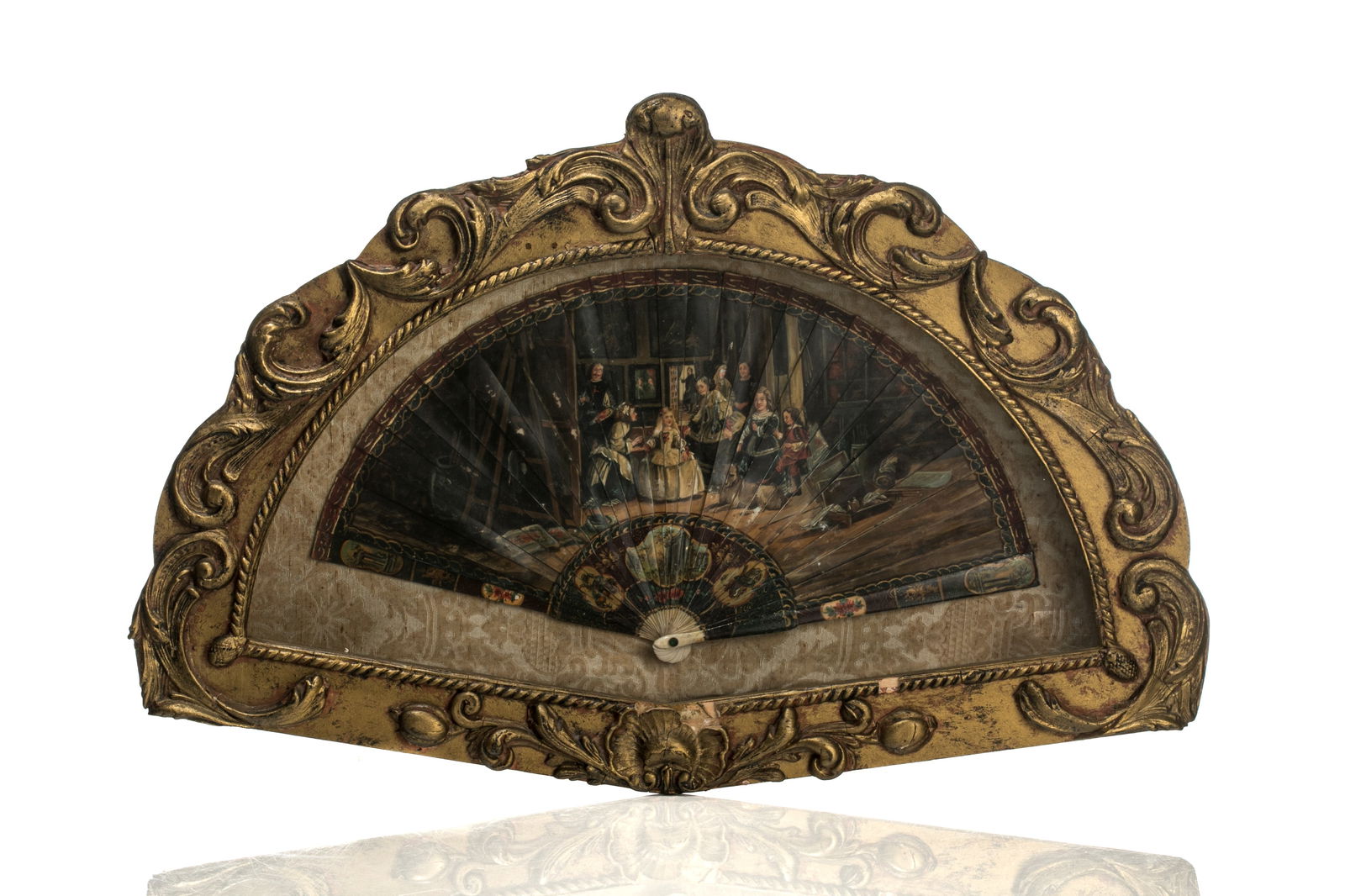 ANTIQUE HAND PAINTED FAN IN FITTED FRAME (1 of 3)